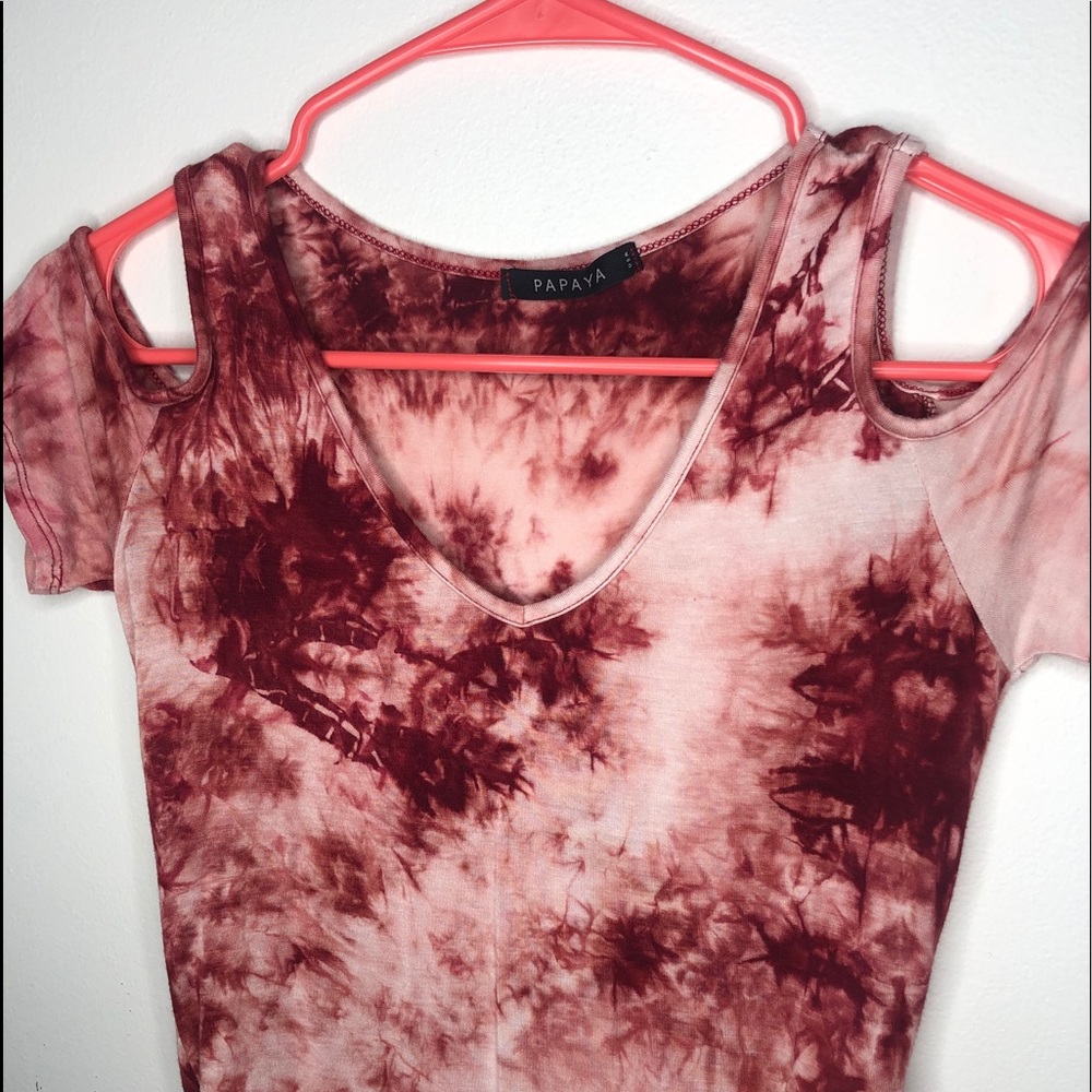 Papaya tie dye cold shoulder bodysuit